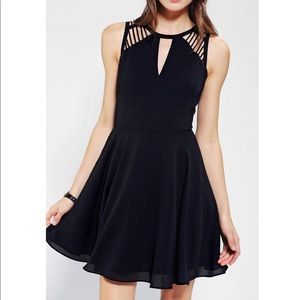 Sparkle and Fade Lattice Shoulder Skater Dress